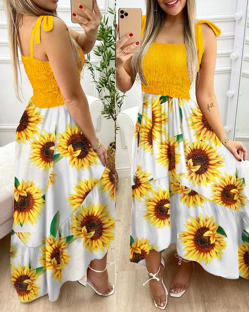 

Cami Cable Printed Sunflower Maxi Dress, Yellow