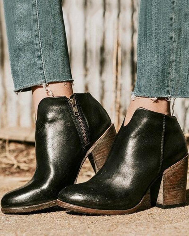 

Zipper Design Ankle Boots, Black