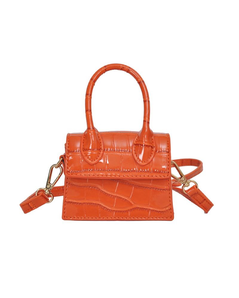 

Croc Embossed Flap Satchel Bag, Orange