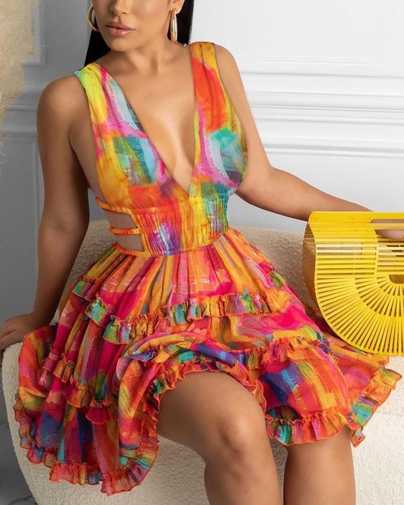 

Cami Open Front Frill Hem Tie Dyed Dress, Multicolor
