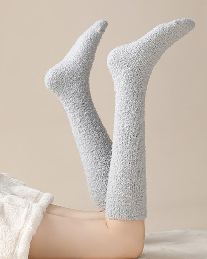 

1Pair Fuzzy Winter Thermal Calf Socks, Gray