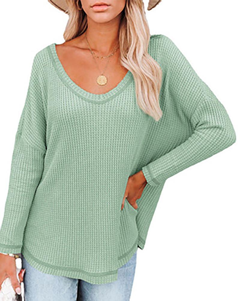 

Long Sleeve V Neck Casual Top, Green