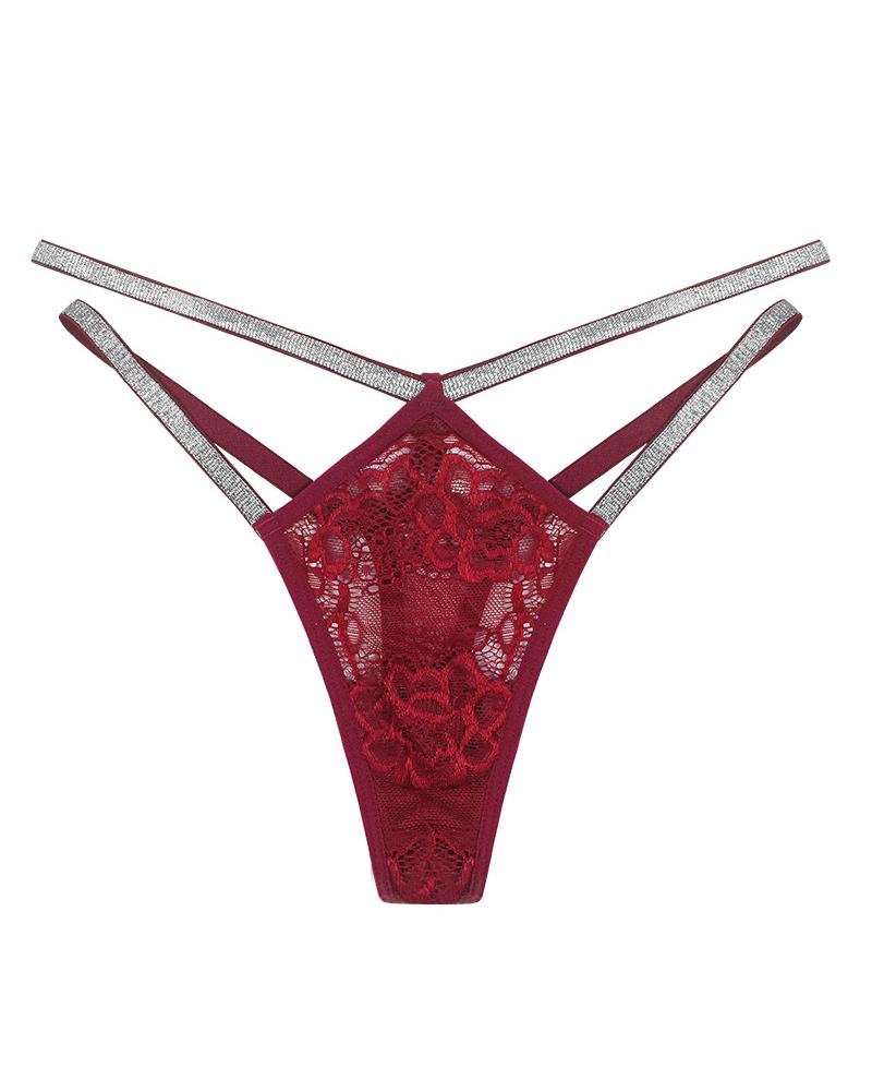 

Crochet Lace Hollow Out Thong Panty, Wine red