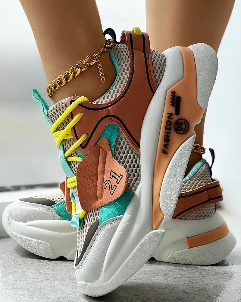 

Colorblock Fashionable Platform Muffin Sneakers, Orange