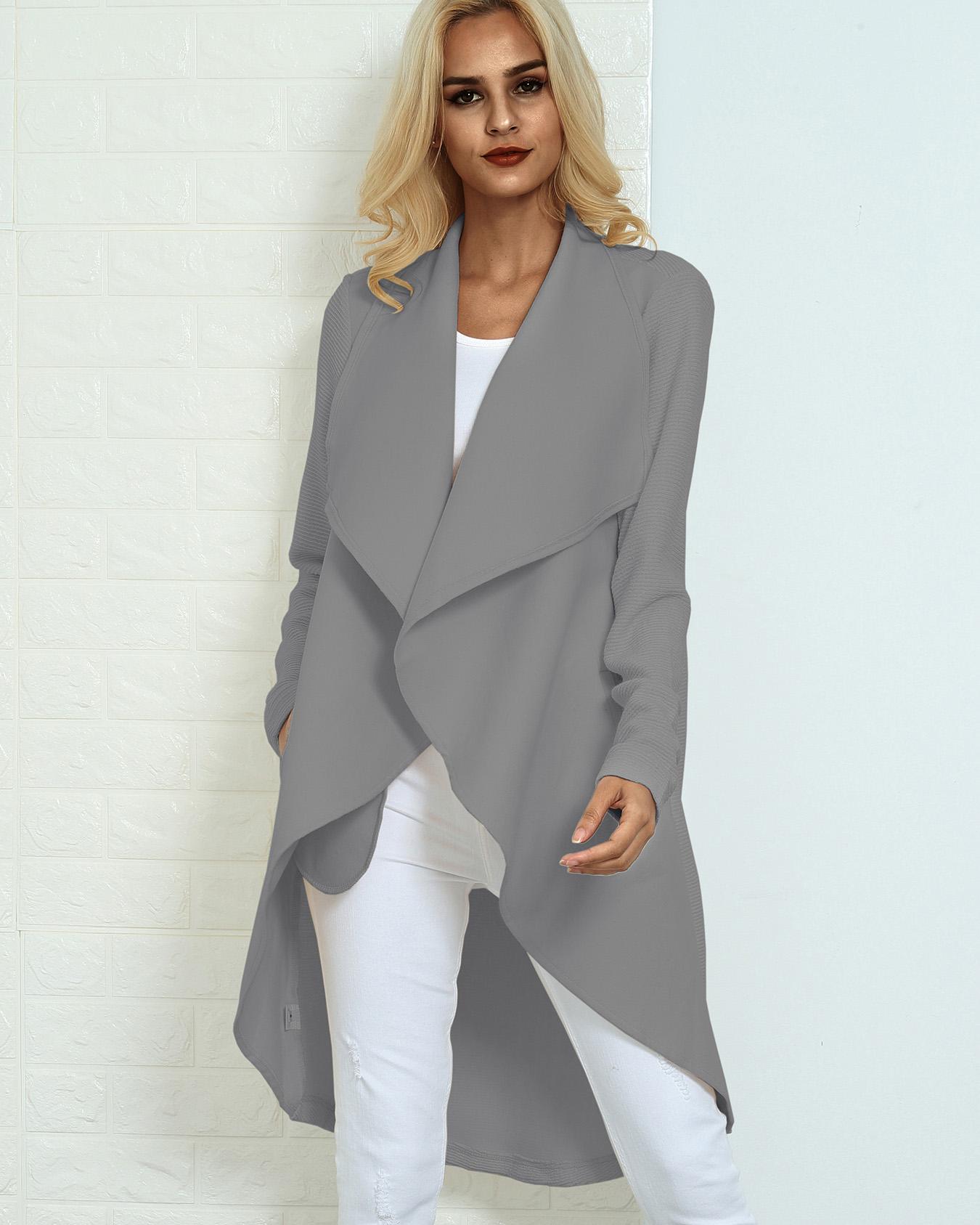 

Fashion Pocket Cardigan Coat, Gray