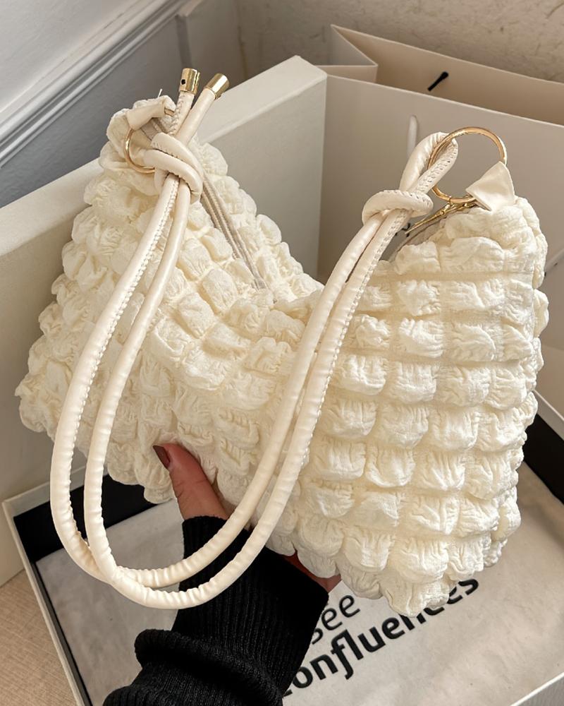 

Minimalist Ruched Bubble Textured Shoulder Bag, White