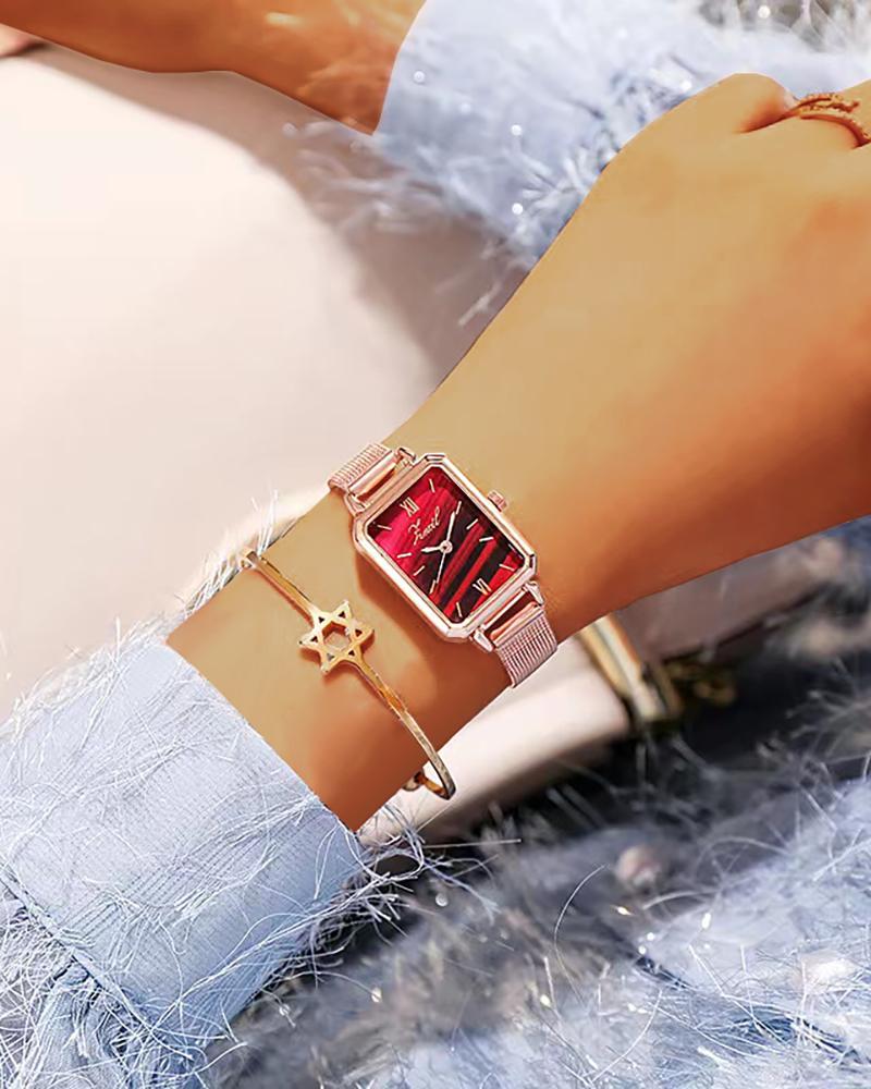

Stainless Steel Mesh Strap Pointer Quartz Watch, Red