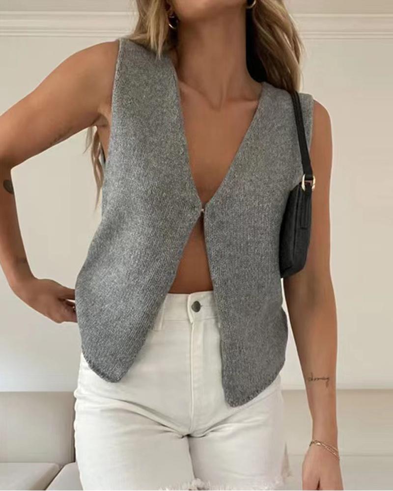 

V-Neck Buttoned Vest Coat, Gray