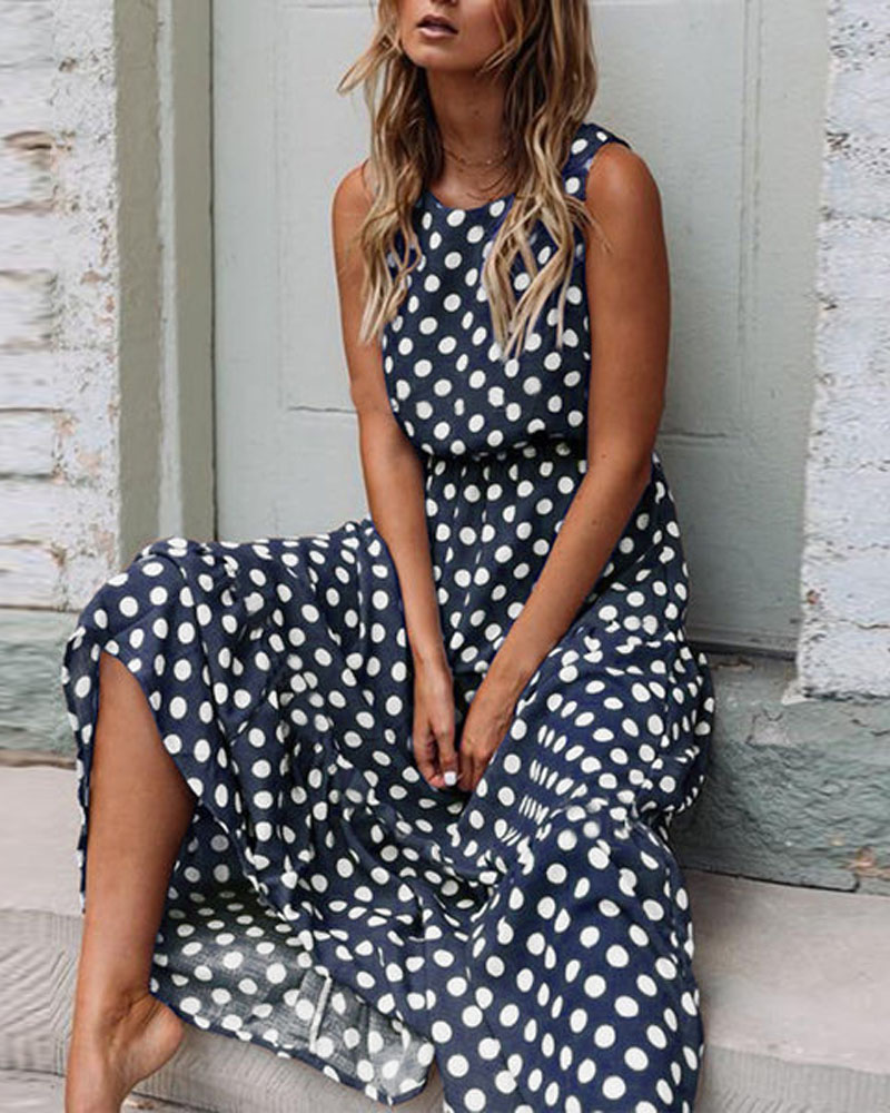 

Polka Dot Print Casual Tank Dress, Blue