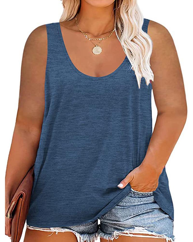 

Plus Size Round Neck Casual Tank Top, Blue