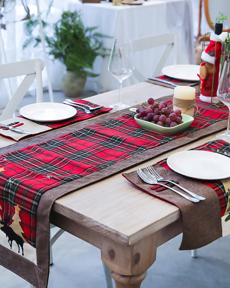 

Christmas Table Mat Double Layer Buffalo Table Decoration For Christmas Ornament Family Dinner Holiday Party, Brown