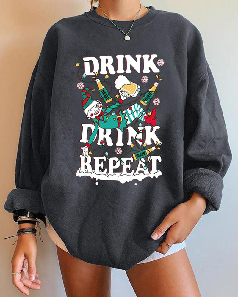 

Christmas Elf Letter Print Long Sleeve Sweatshirt, Dark grey