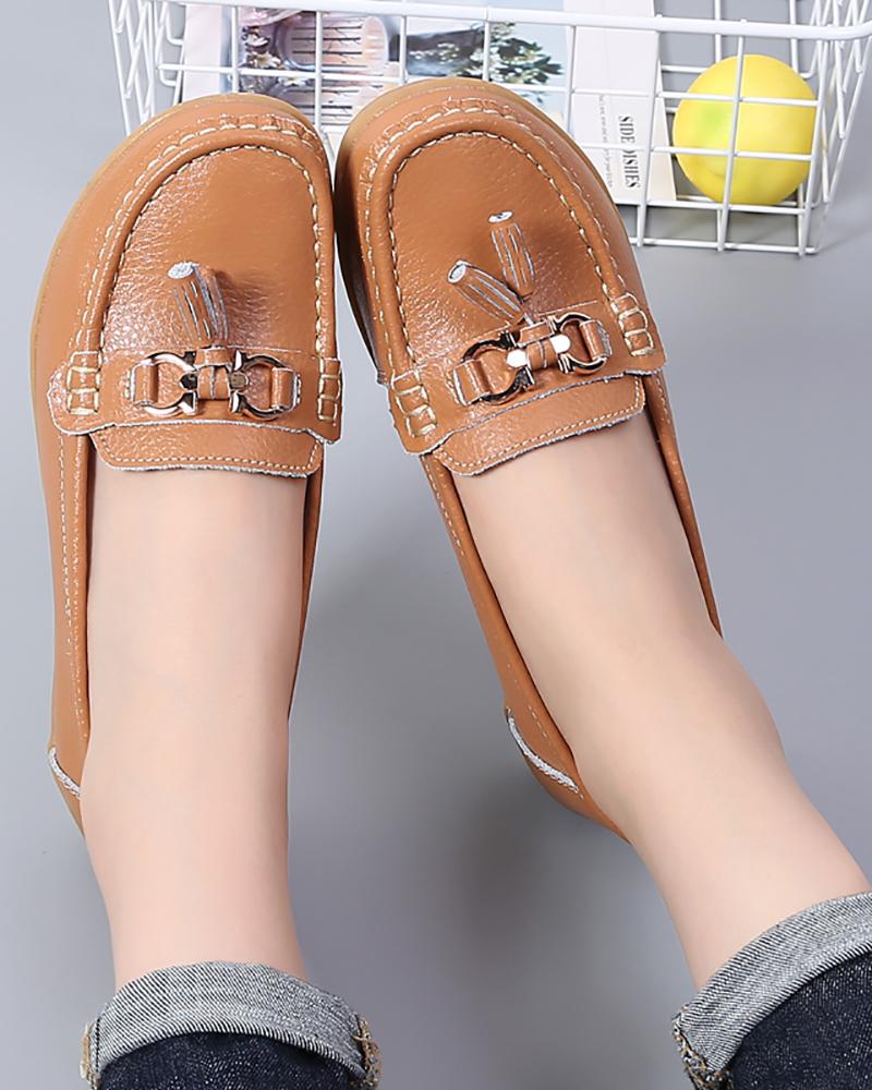 

Tassel Metal Decor Slip On Moccasins Shoes, Light brown