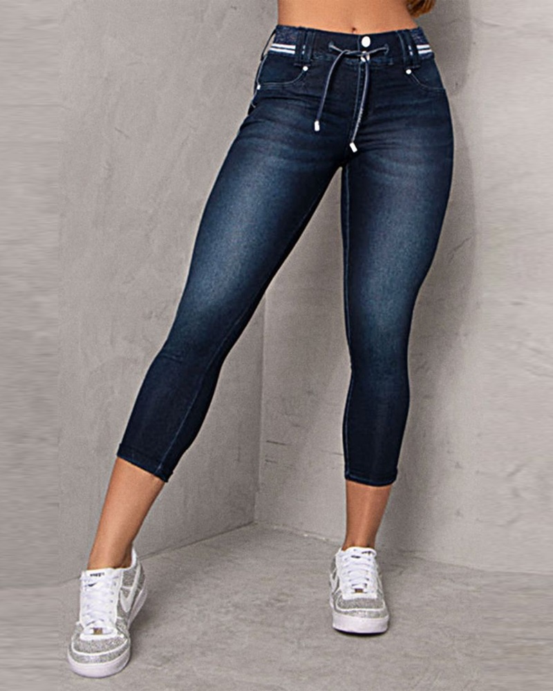 

Tied Detail Button Pocket Design Jeans, Blue