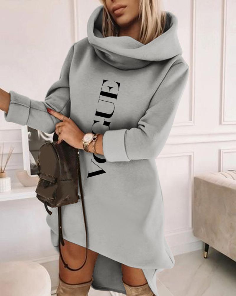

Letter Print Long Sleeve Sweatshirt Dress, Gray