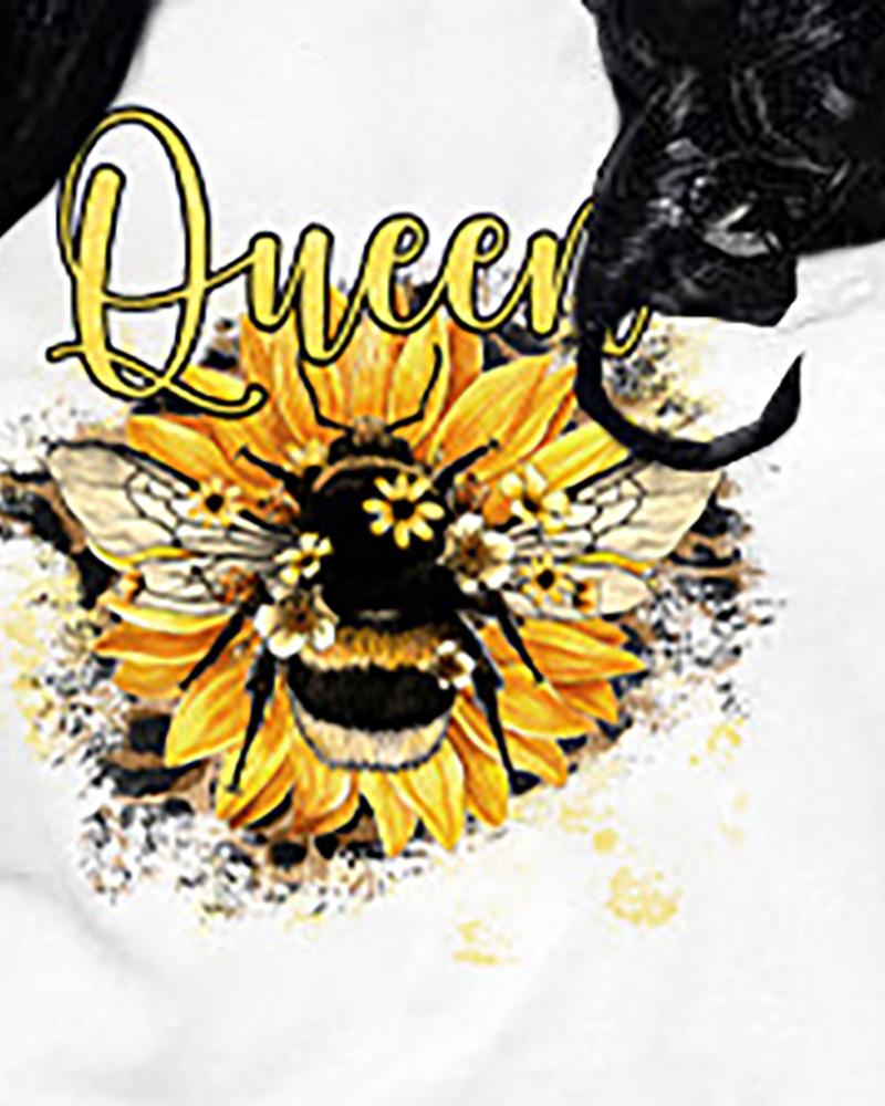 

Sunflower Bee Print Short Sleeve T-shirt, White
