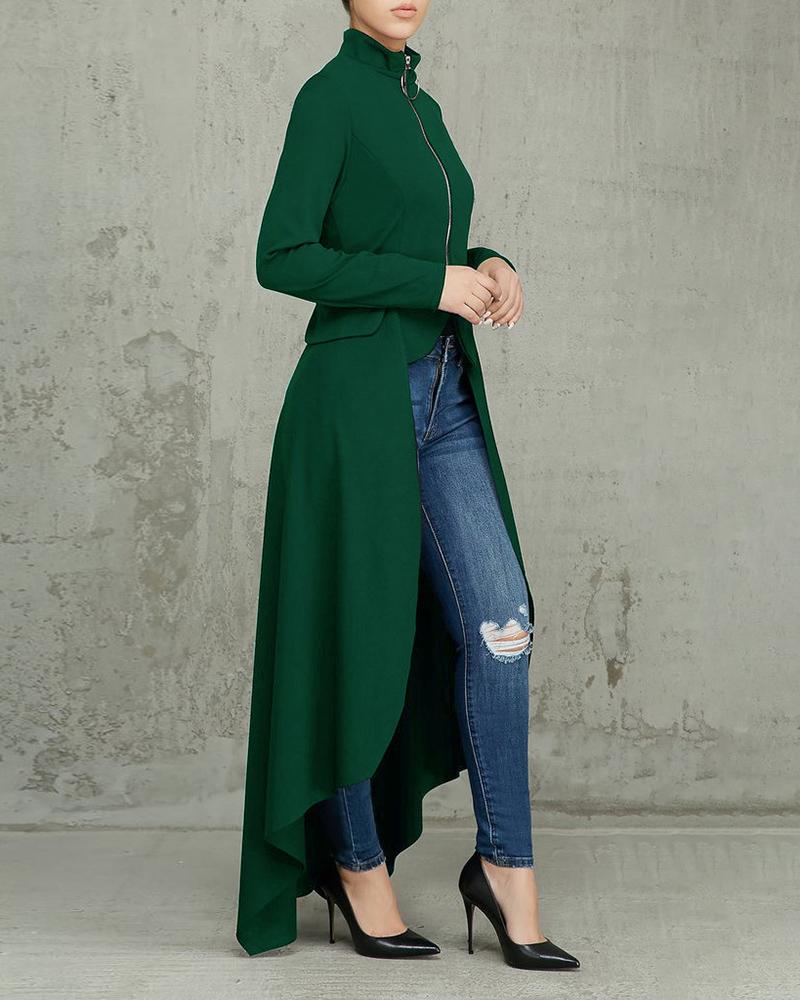 

Zipper Design High Slit Asymmetrical Maxi Dress, Green