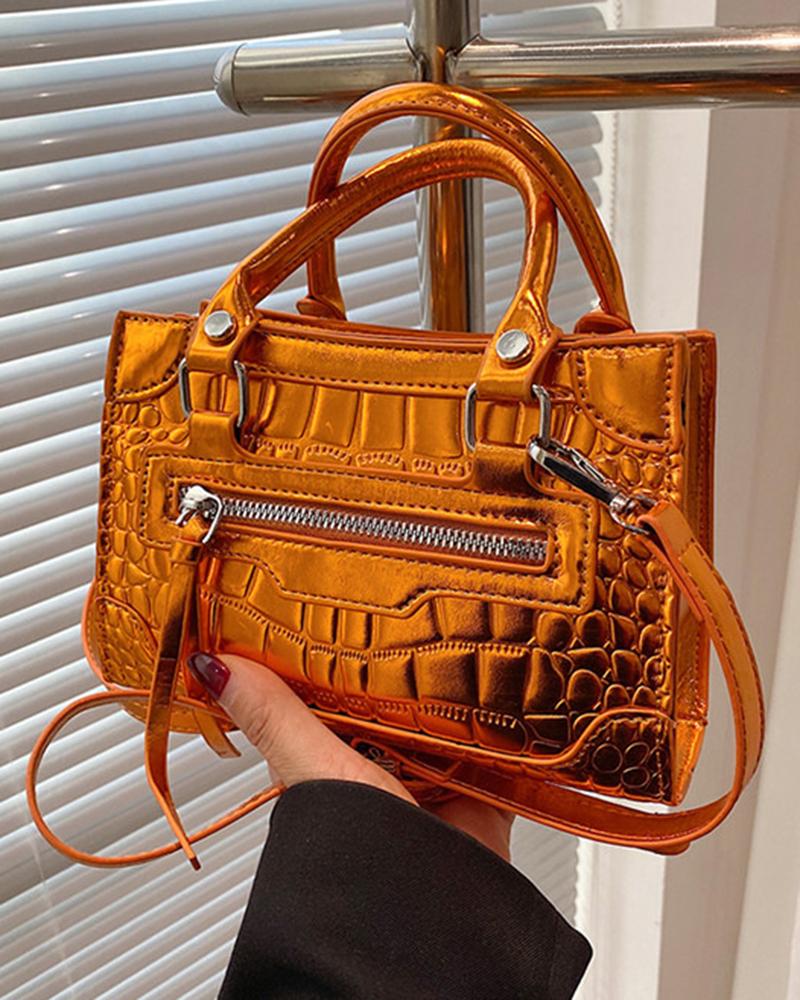 

Crocodile Pattern Zipper Design Crossbody Bag, Orange