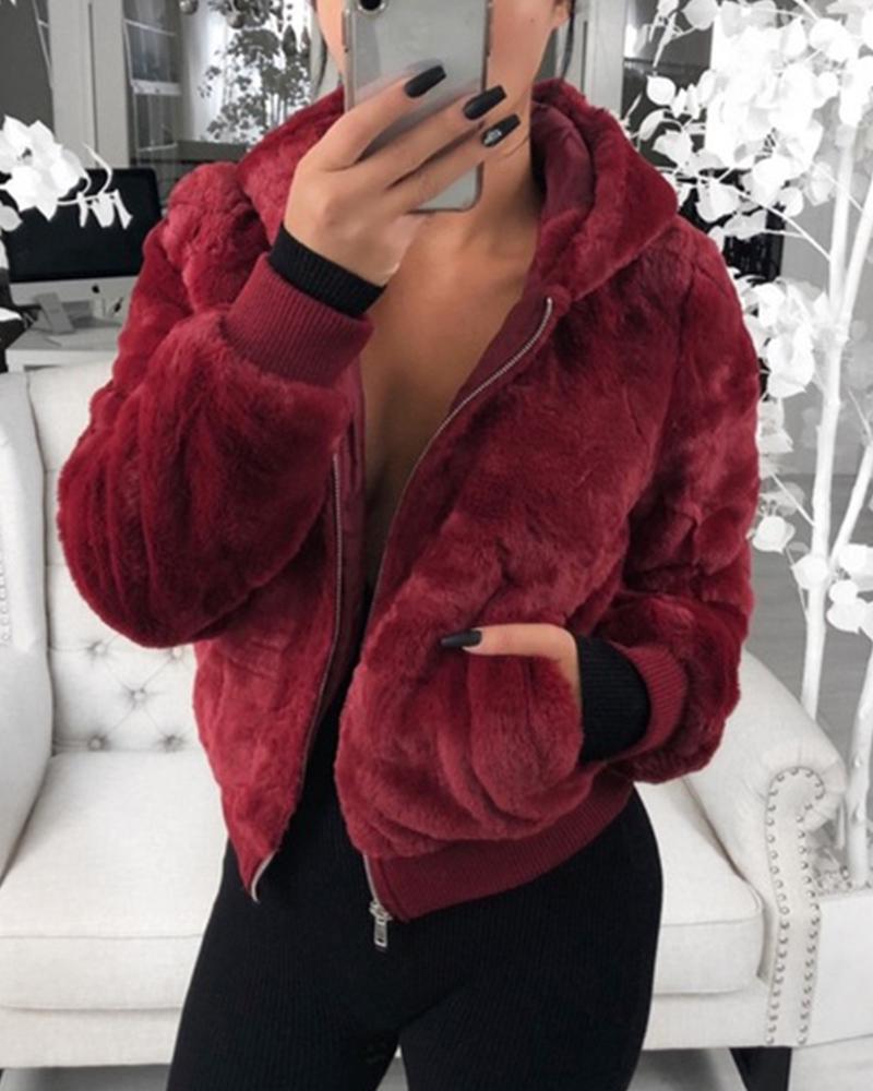 

Plush Rabbit Fur Faux Fur Coat, Red