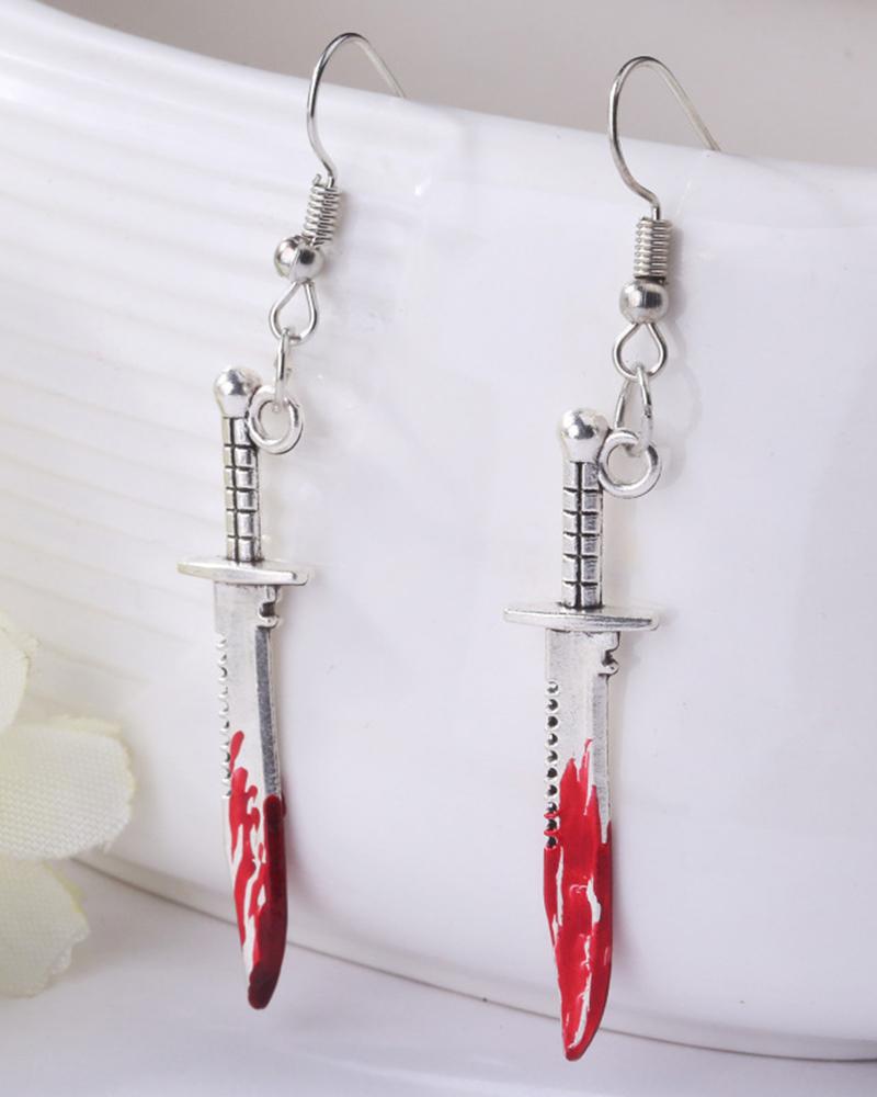 

1Pair Halloween Horror Bloody Axe Knife Skull Head Design Dangle Earrings, Style3