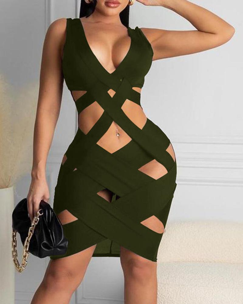 

Bandage Cutout Sleeveless Bodycon Dress, Army green