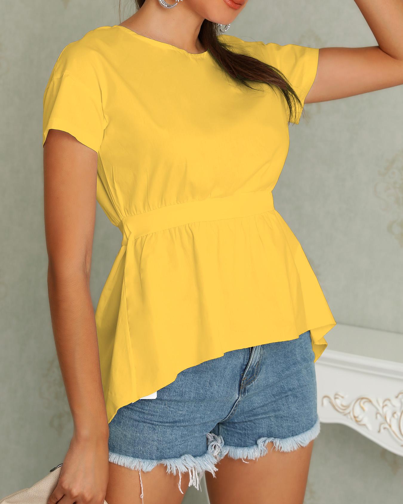 

Knot Back Cut Out Irregular Women Blouse, Yellow