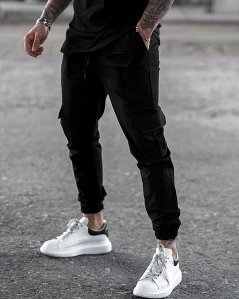 

Solid Skinny Sporty Cargo Pants, Black