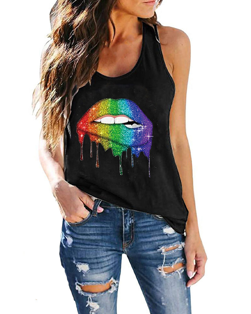 

Lip Print Casual Tank Top, Style4
