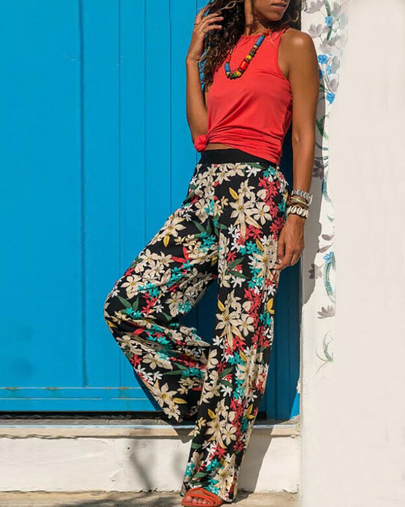 

High Waist Floral Print Casual Pants, Multicolor