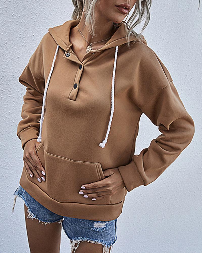 

Solid Long Sleeve Hoodies Sweatshirts, Khaki