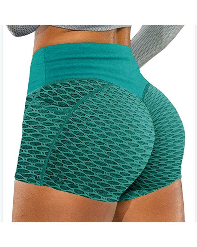 

Breathable Honeycomb Textured Butt Lifting Yoga Active Shorts, Green
