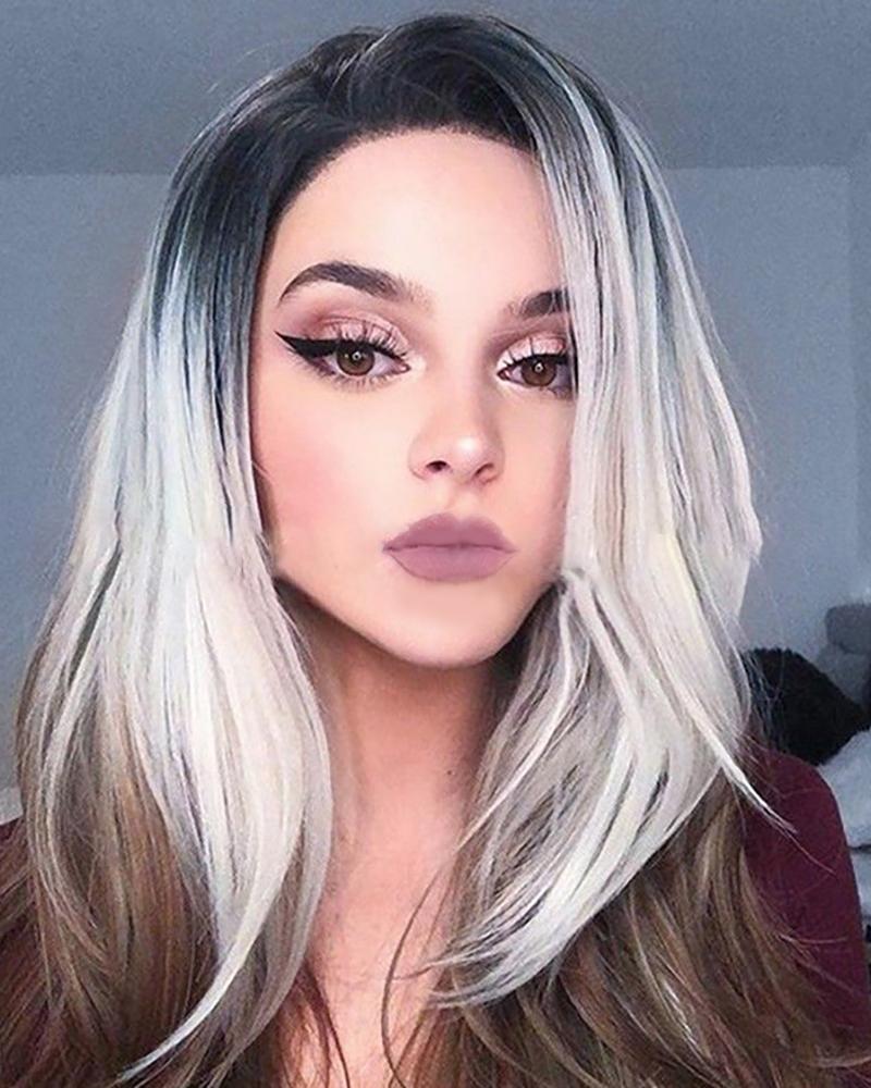 

Natural Straight Ombre Synthetic Lace Front Wigs, Gray