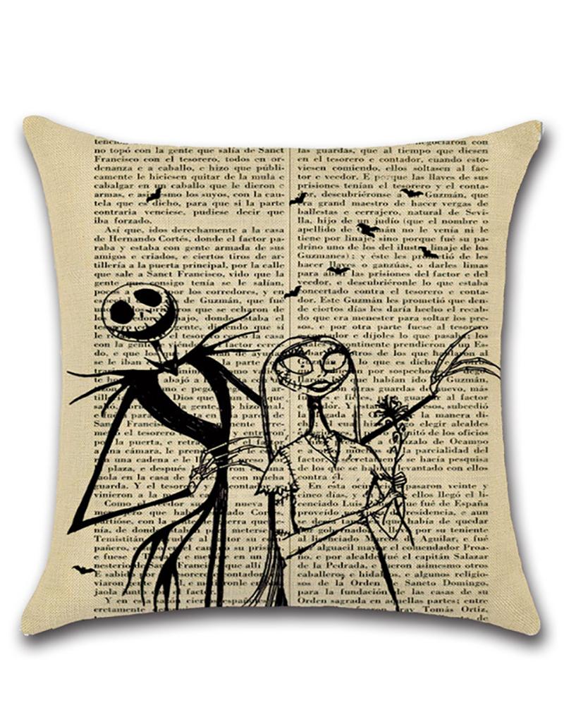 

Vintage Halloween Decorative Throw Pillow Covers Square Linen Newspaper Background Nightmare Before Christmas Decor Cushion Covers for Sofa Bed Car Chair Living Room, Style2