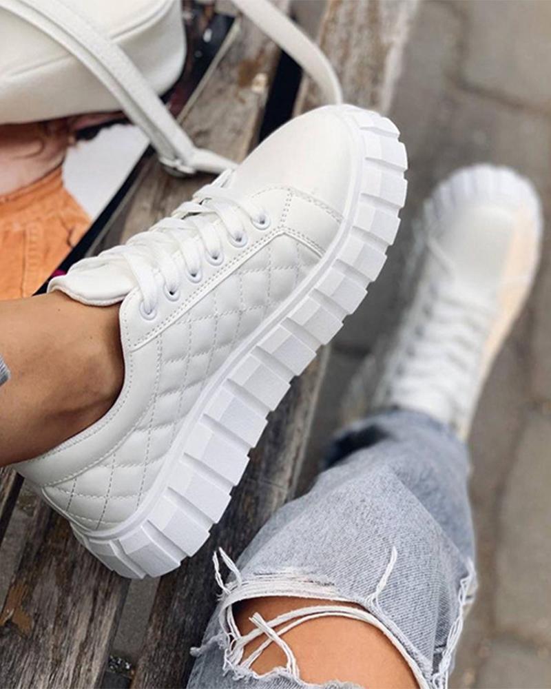 

Chic Women Round Toe Lace Up Casual Shoes, White