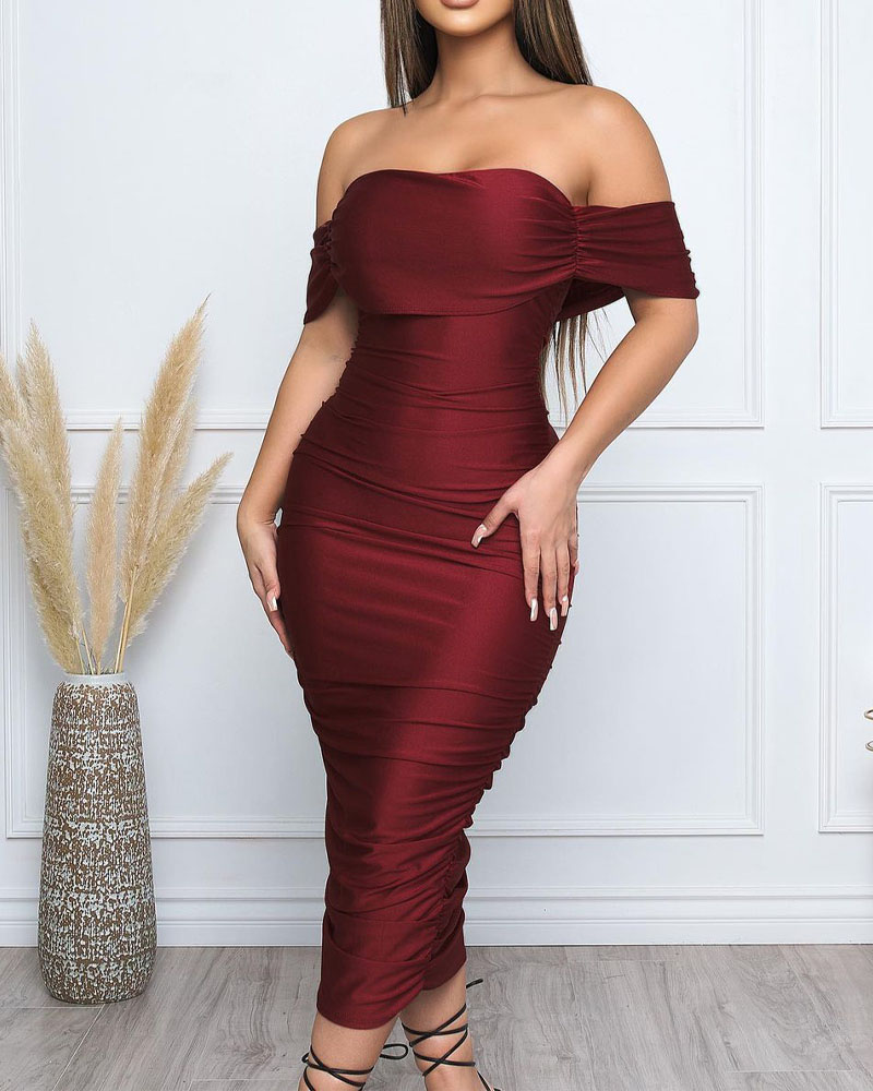 

Off Shoulder Ruched Skinny Party Dress, Red