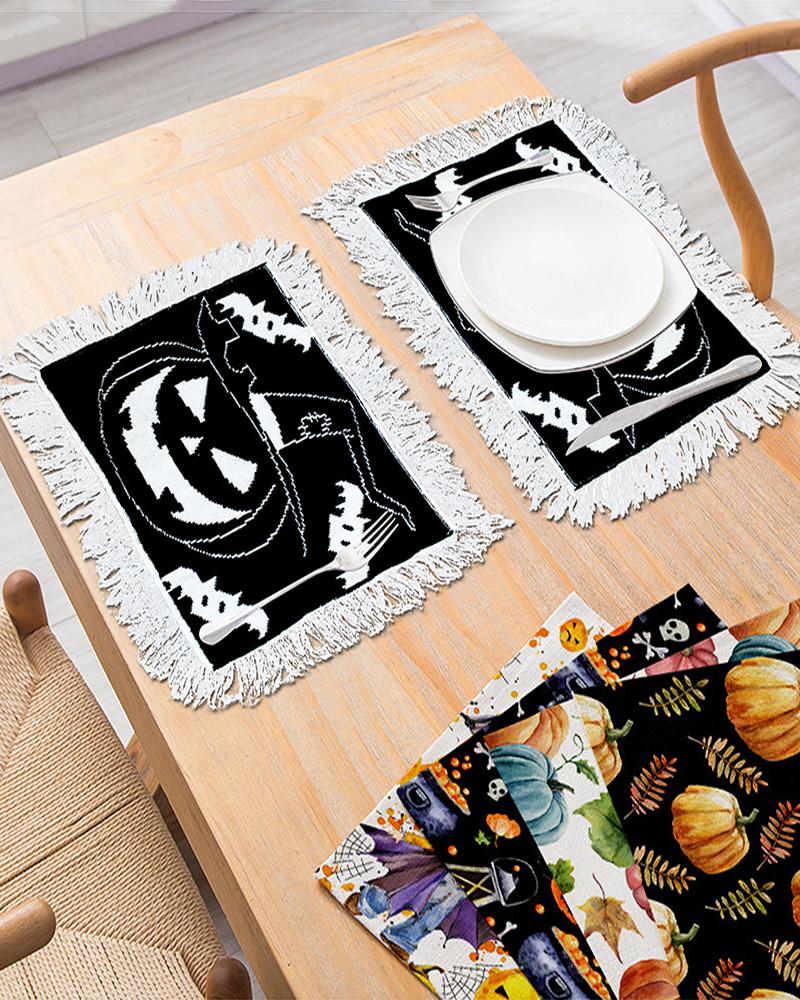 

Halloween Pumpkin Placemats Pumpkin Table Runner For Halloween Home Kitchen Table Ornament, Black