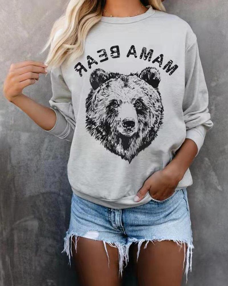 

Print Casual Long Sleeve Sweatshirt, Dark grey