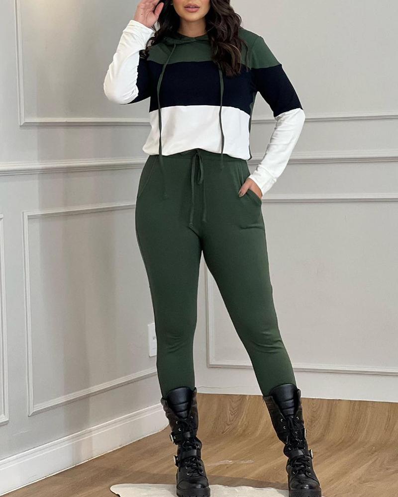 Colorblock Hooded Top & Pants Set