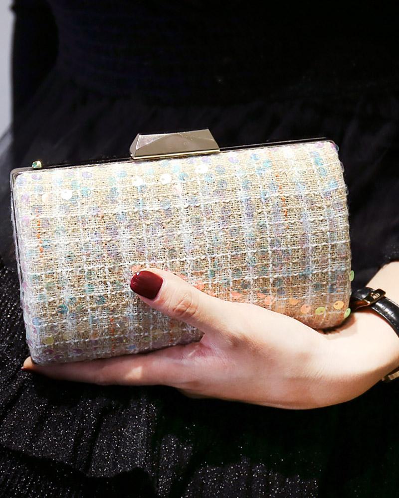 

Tweed Sequins Decor Clutch Purse Evening Bags, Khaki