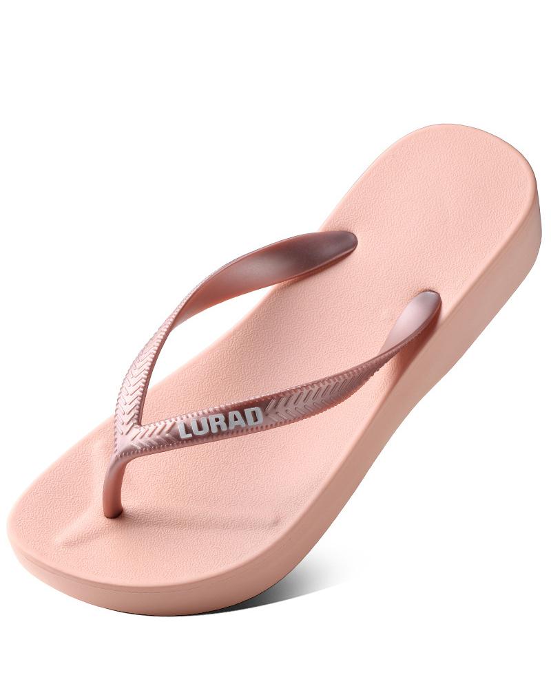 

Non Slip Toe Post Beach Wedge Flip Flops, Pink
