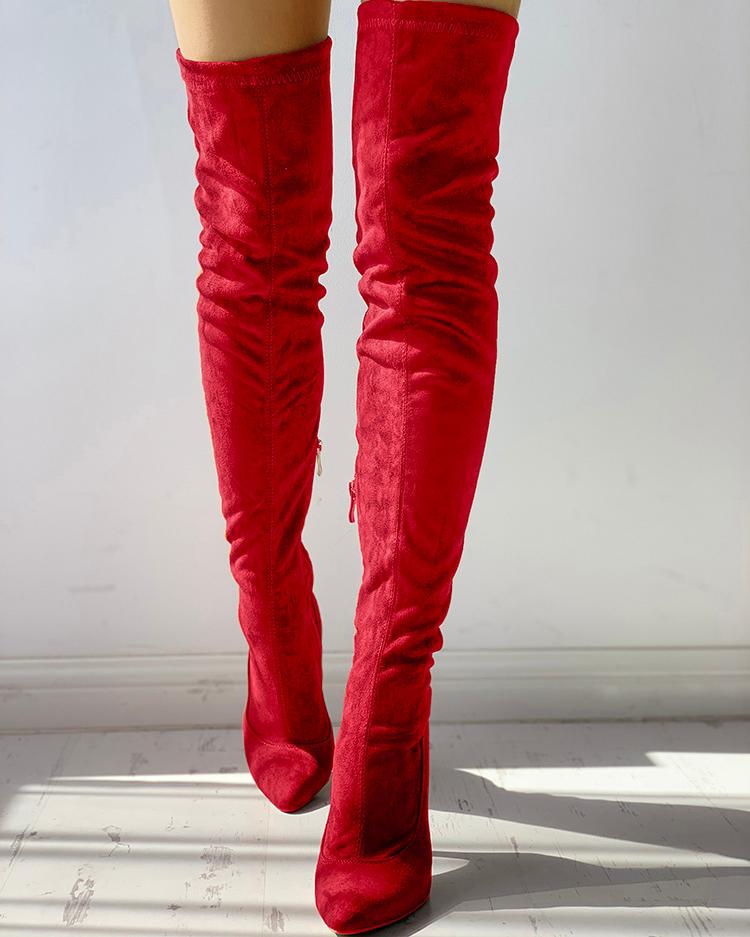 

Knee-High Pointed Toe Heels Red Boots