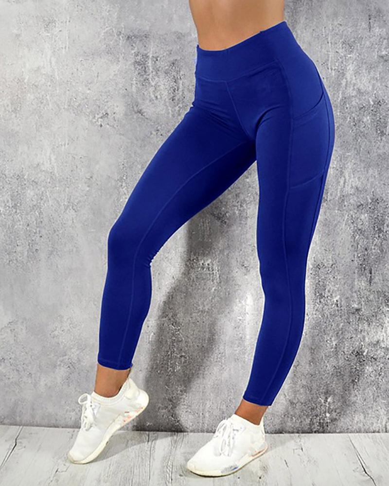 

Pocket Desigh High Waist Active Pants, Blue