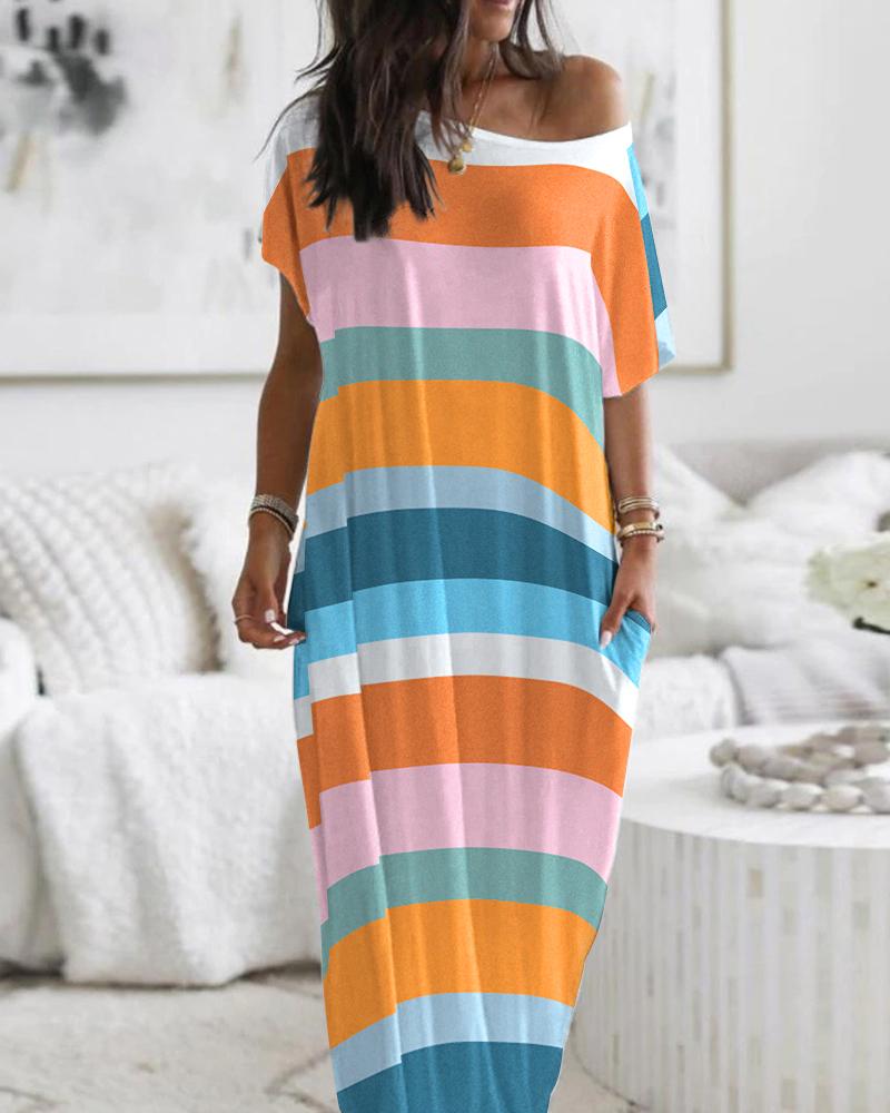 

Colorblock Striped Print Pocket Detail Maxi Dress, Multicolor