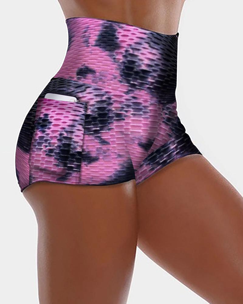 

All Over Print Cutout Bandage High Waist Pants, Pink