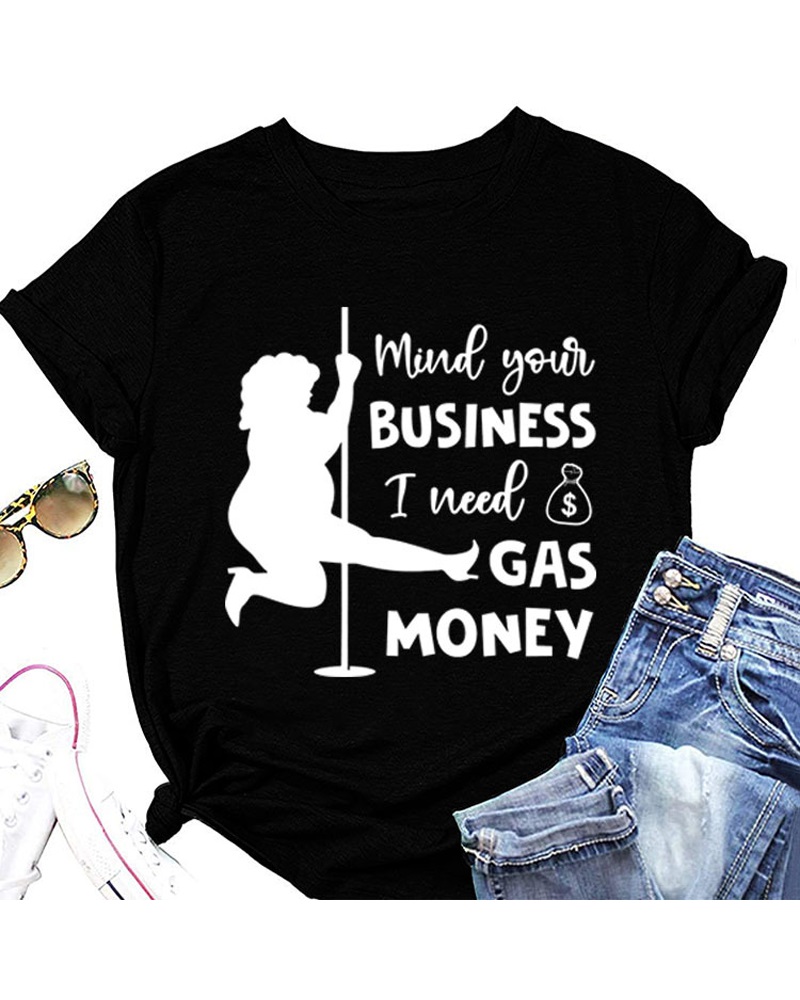 

Letter Figure Print Short Sleeve Casual T-shirt, Black