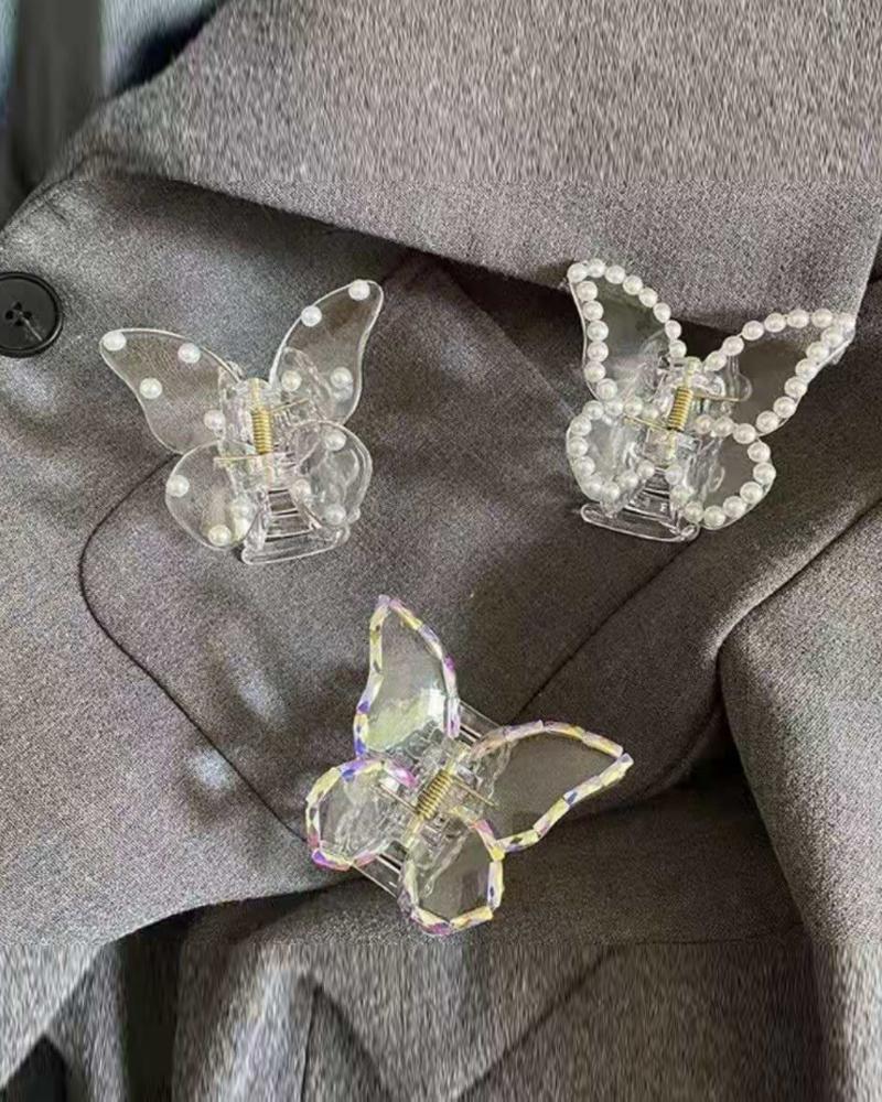 

1pc Pearls Decor Butterfly Shaped Hair Claw, Style1