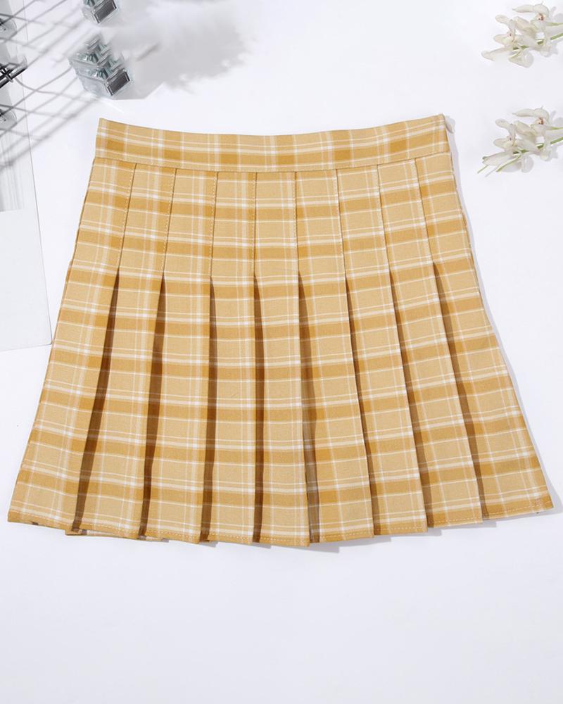 

Plaid Print High Waist Pleated Skirt, Style3