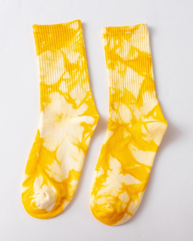 

1Pair Tie Dye Print Socks, Yellow