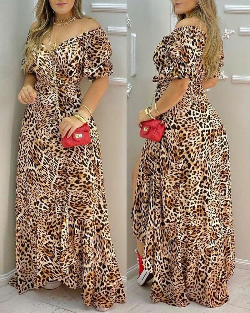 

Leopard Print Split Thigh Wrap Maxi Dress