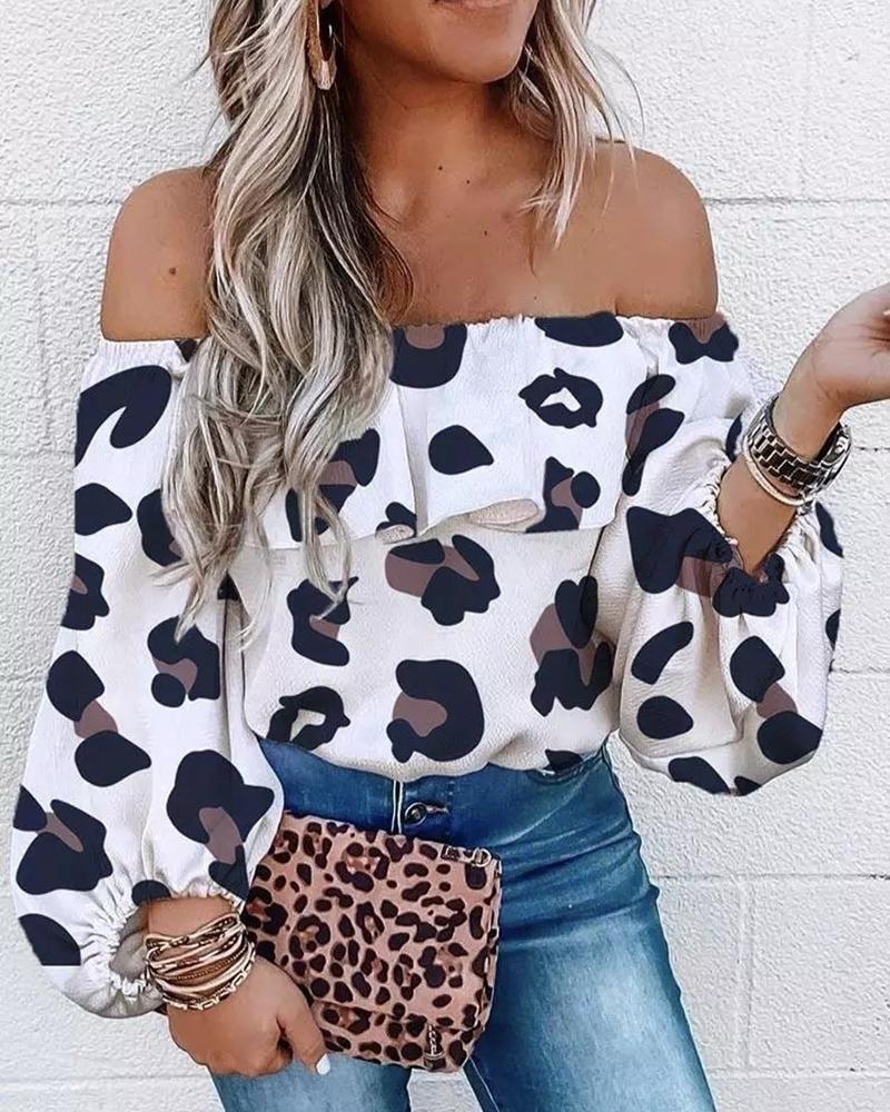 

Leopard Print Off Shoulder Lantern Sleeve Top